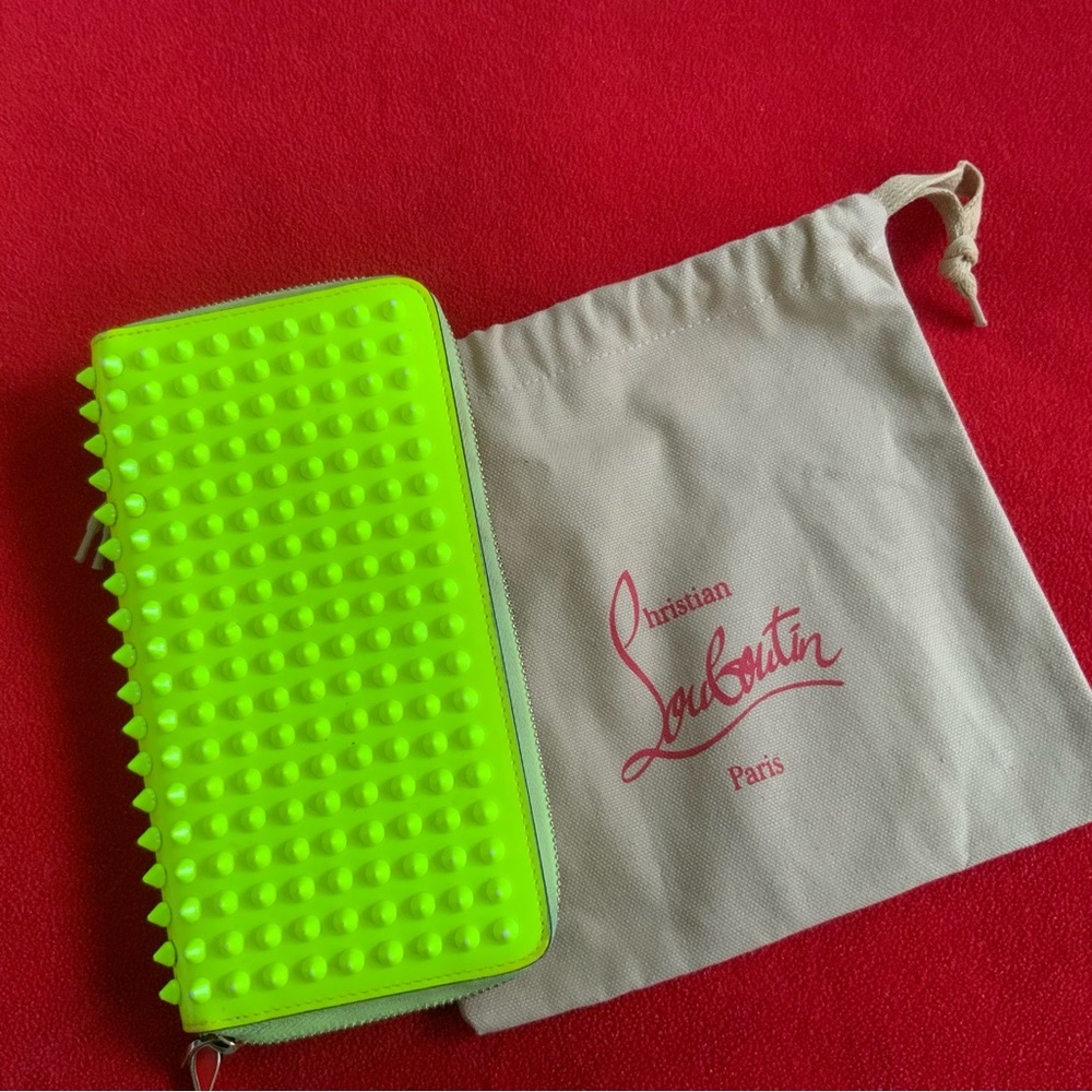 Christian Louboutin Panettone Neon Zip Around Studded Clutch Fashion Wallet - Picture 3 of 16